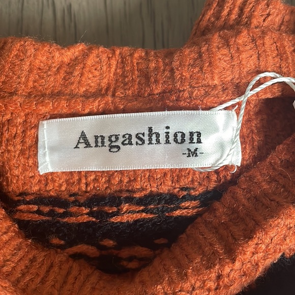 Angashion Womens Sweater - Orange With Stripes - Picture 3 of 7